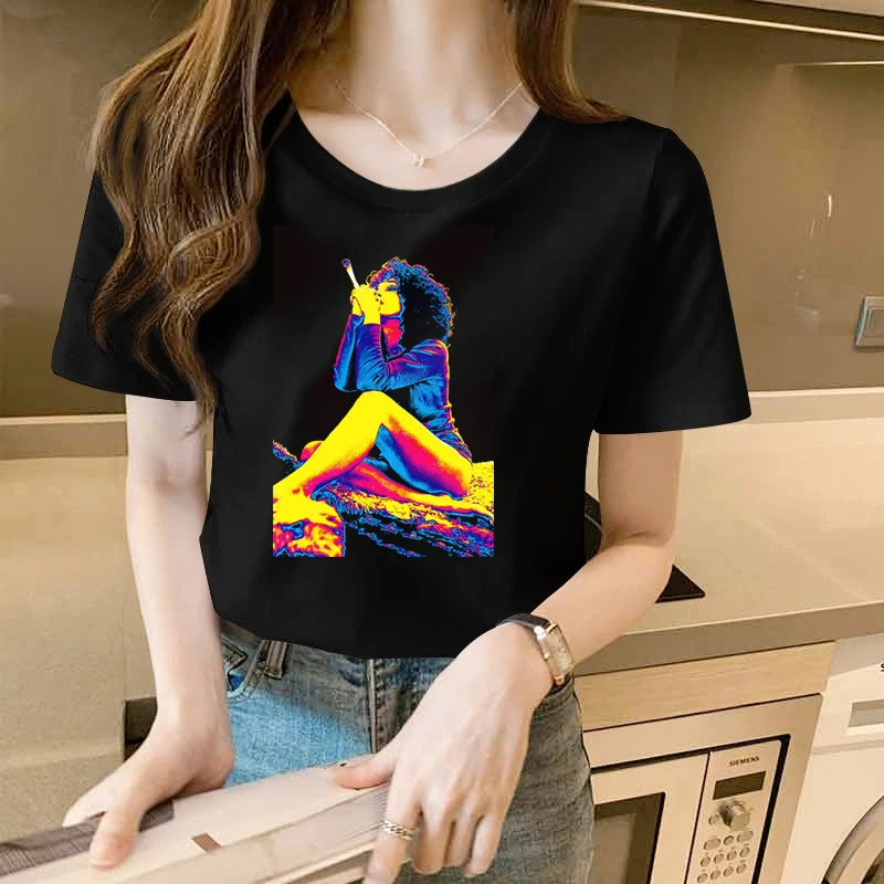 

Светящиеся в темноте женские футболки с рисунком курительного плаката, модные футболки с принтом, женская одежда в стиле хип-хоп, повседнев...