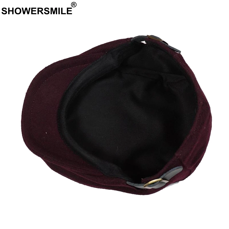 SHOWERSMILE мужские Береты Шерстяные британские винтажные плоские шапки Гэтсби мужские однотонные Серые Черные весенние осенние зимние регулируемые шлемы для водителя