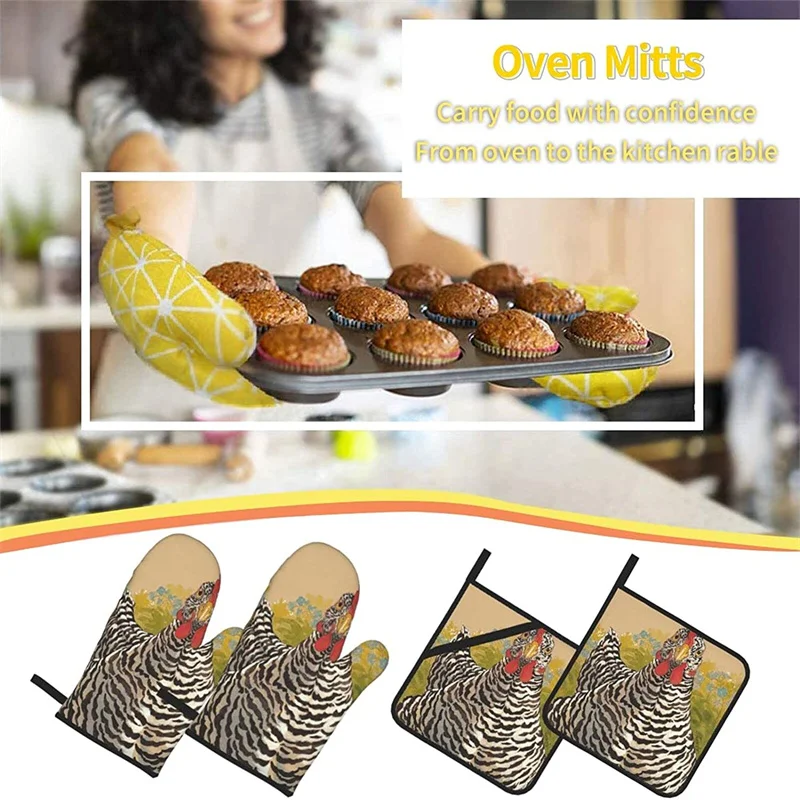 

Oven glove and pot holder set heat-resistant 4-piece set, kitchen utensils non-slip insulating gloves for baking and cooking