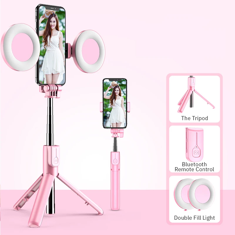 

4In1 Wireless Bluetooth-compatible Selfie Stick Led Ring Light Extendable Handheld Monopod Live Tripod for Iphone X 8 Smartphone