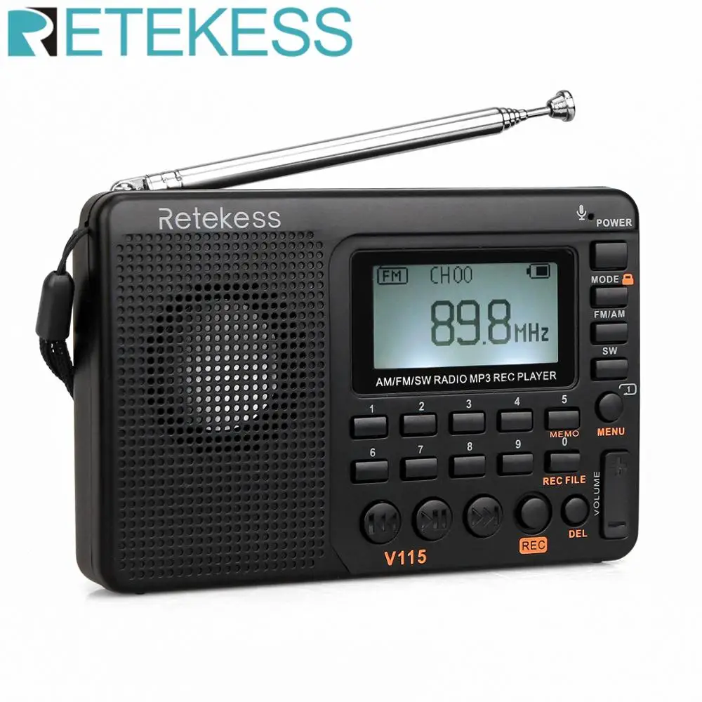 Retekess V115 FM/AM/SW радио приемник бас звук MP3 плеер REC рекордер портативное радио с таймером сна TF карта портативный карманный