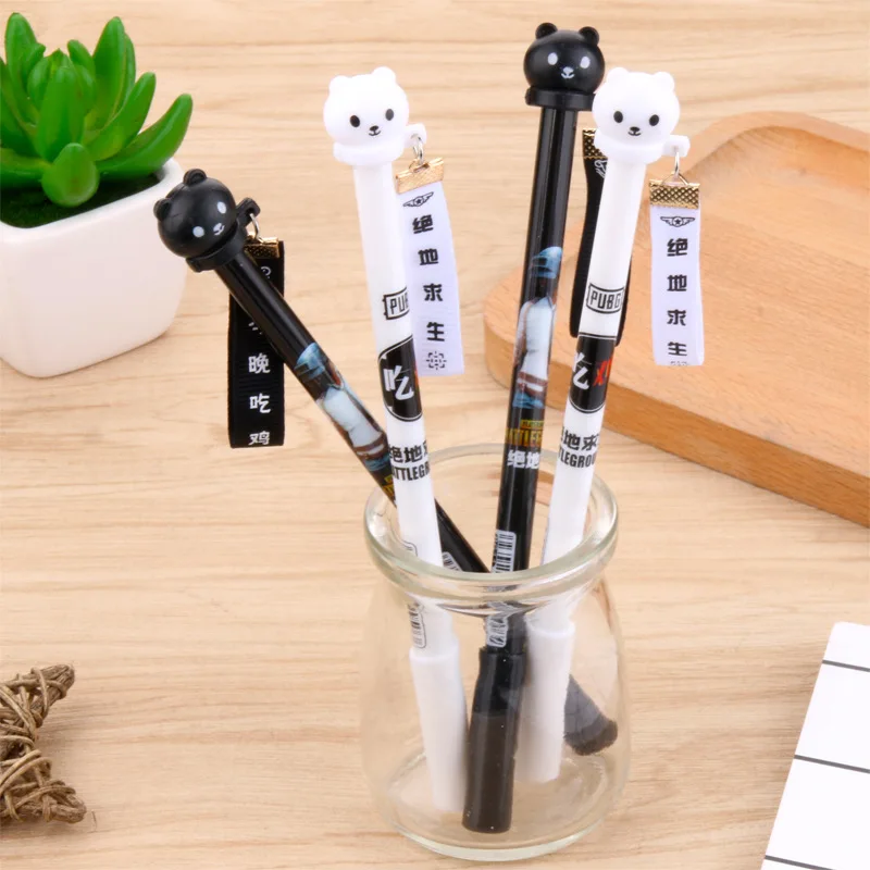 

40PCS Black and White Cartoon Bear Pendant Gel Pen Student Stationery Black Signature Pen Black Water-based Pen