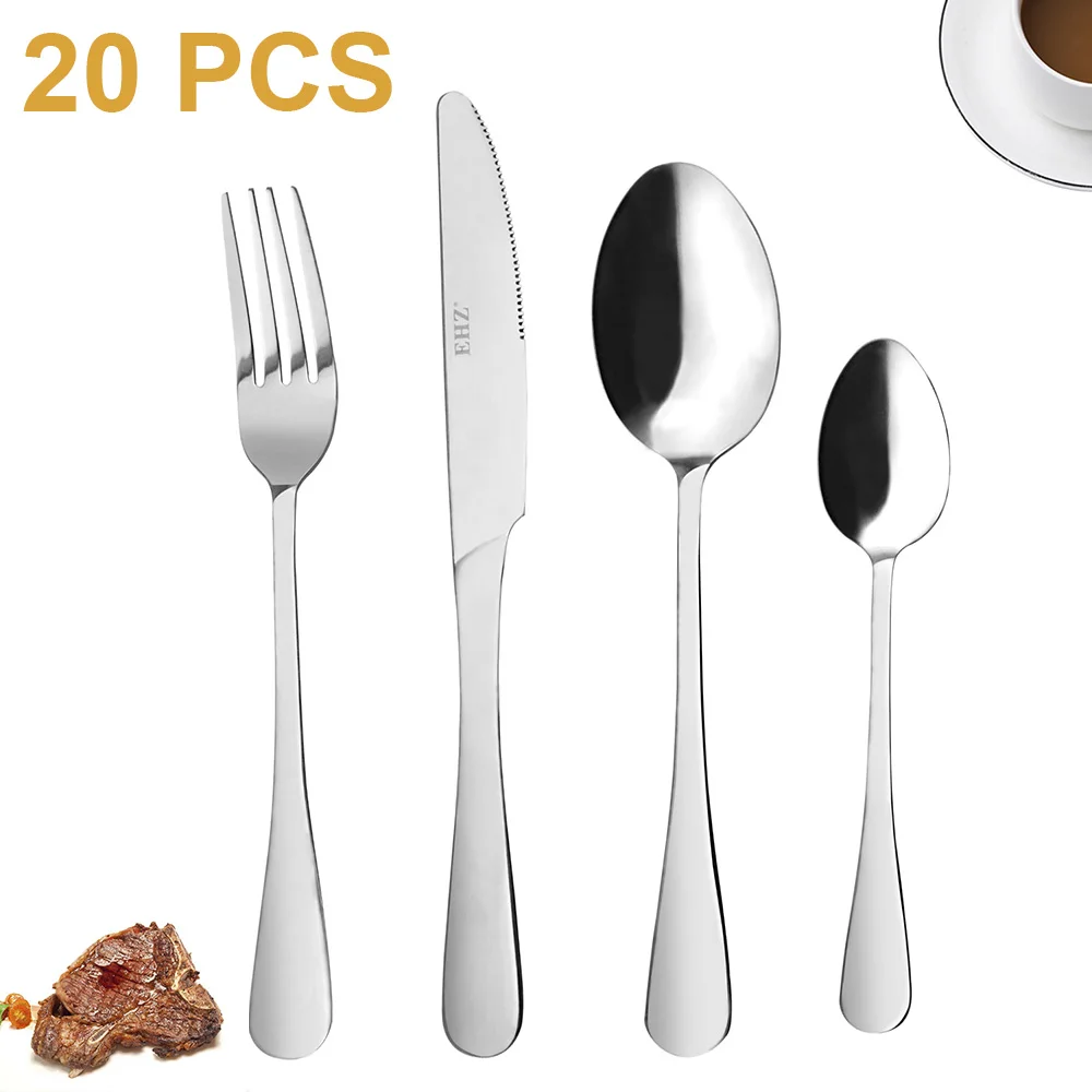 

Silverware Set 20PCS Stainless Steel Family Dinnerware Set Great for Gatherings & Daily Use – Spoons, Knives, Teaspoons, Forks