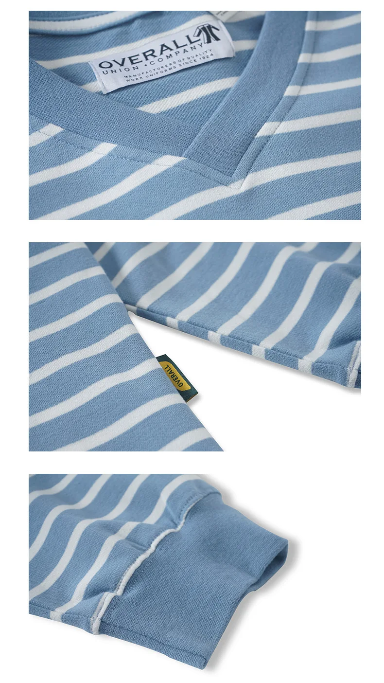

Men Retro Loose Casual Cotton V-neck Striped Long Sleeve T-shirt Male Women Japan Streetwear Hip Hop Couple Tees Shirts