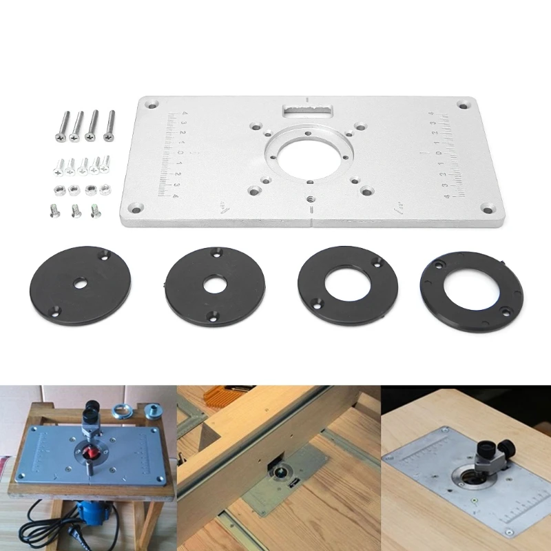

700C Aluminum Router Table Insert Plate + 4 Rings Screws For Woodworking Benches -v
