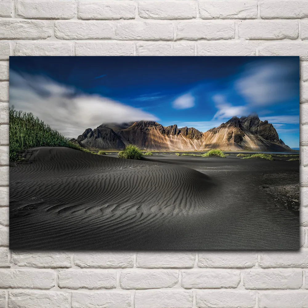 

Beauty Earth Vestrahorn mountain iceland nature landscape fabric posters on wall picture living room home decoration art KQ799