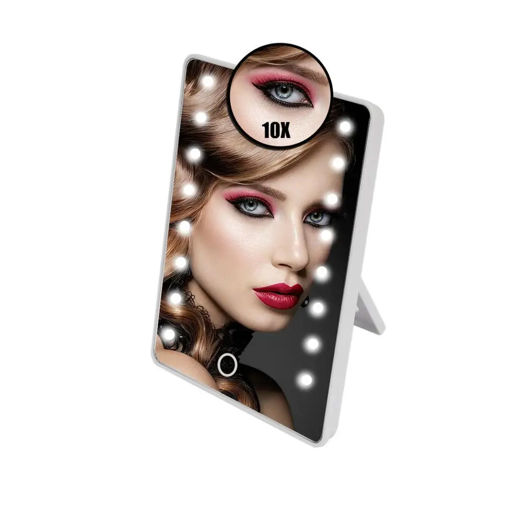 White Mirror Set Регулируемое 16 светодиодное зеркало с подсветкой для макияжа с сенсорным экраном, портативное увеличительное косметическое зеркало, вращающееся на 180 градусов, настольные косметические зеркала - Цвет: White Mirror Set