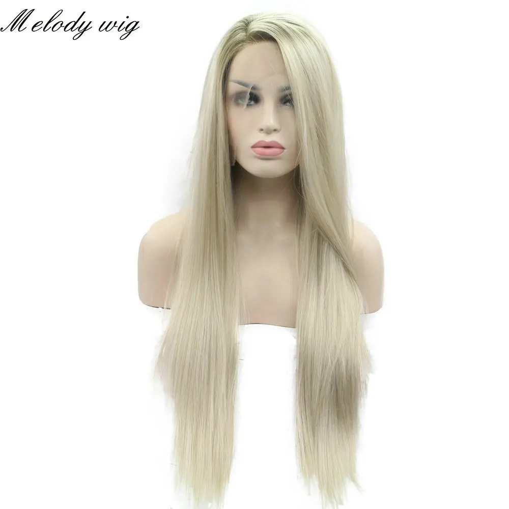 Melody Synthetic Lace Front Wigs Heat Resistant Ombre Blonde Long Silky Straight Side Part for Women Natural Looking Daily Wear