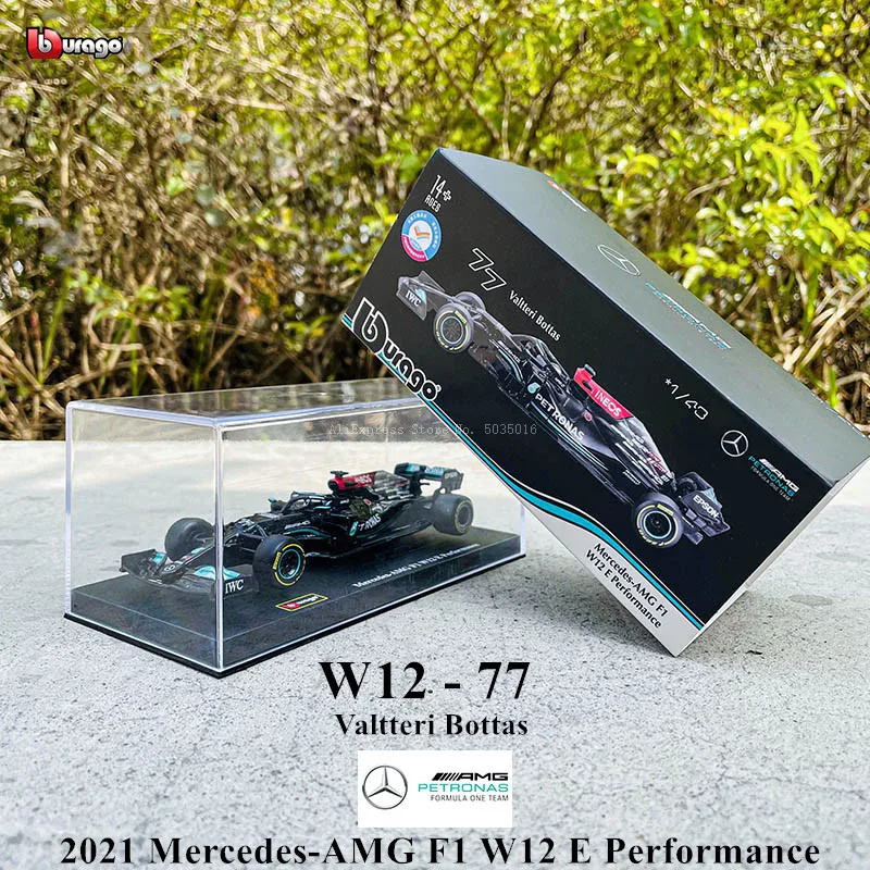 

Модель гоночного автомобиля Bburago 1:43 2021 F1 Mercedes-AMG W12 E, 77 Valtteri Bottas, модель из сплава, коллекционная игрушка, подарок