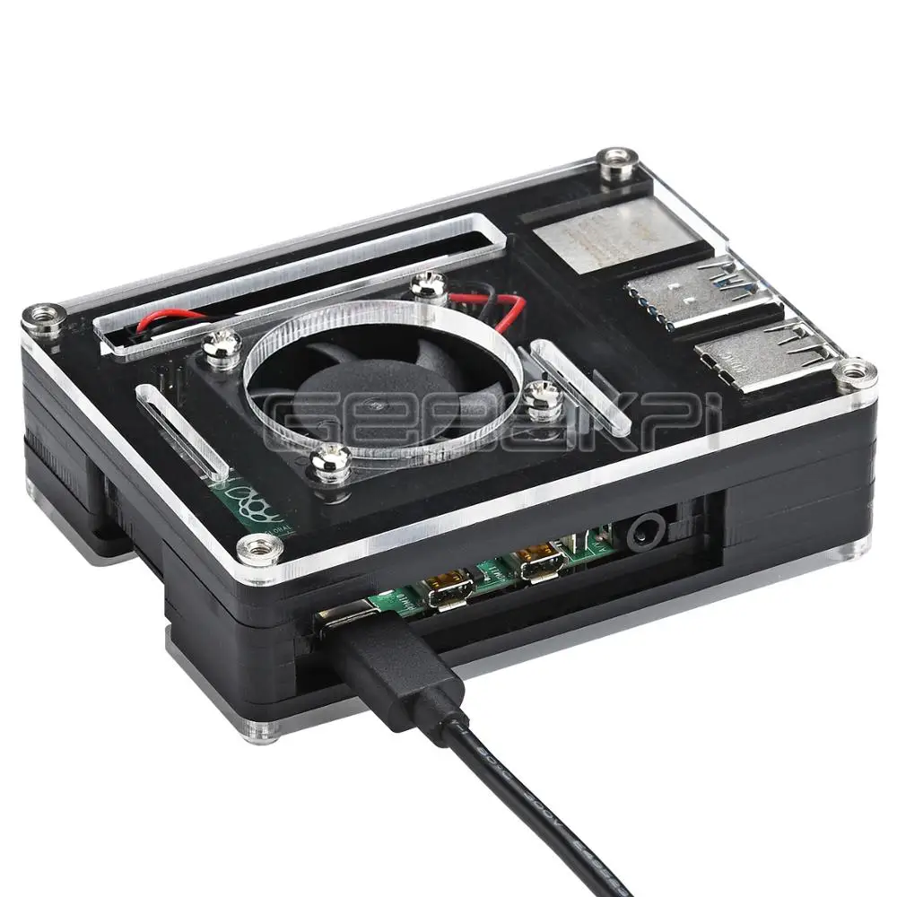 Чехол GeeekPi акриловый черный чехол для Raspberry Pi 4 Model B с вентилятором большого