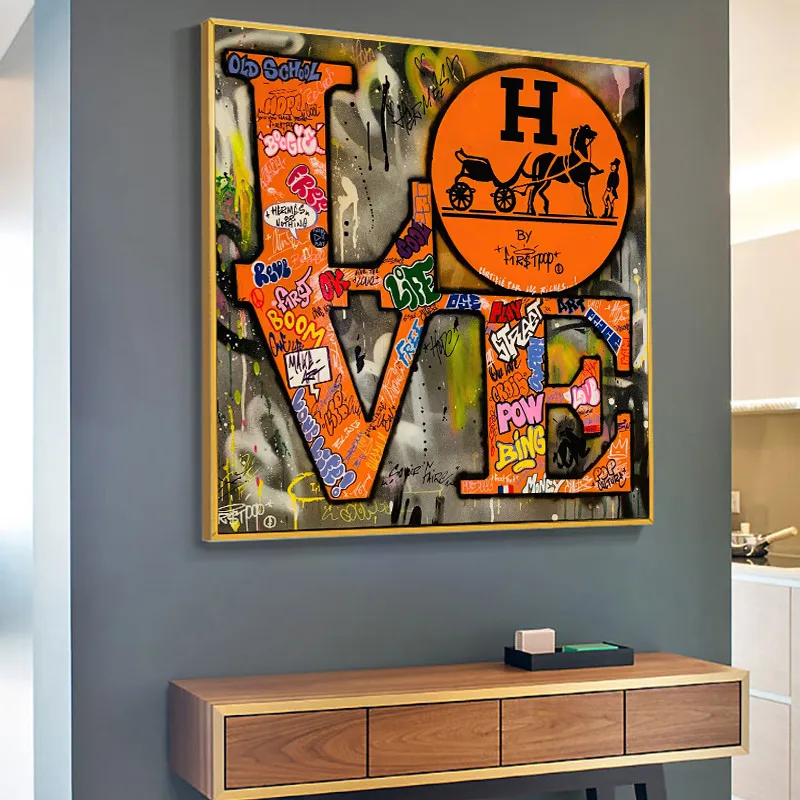 

Modern Abstract Graffiti LOVE Word Art Canvas Painting Colorful Poster and Print Wall Art Pictures for Living Room Decor Cuadros