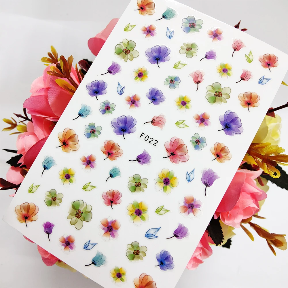 

3D Nail Sticker Sliders Foil Designs Summer Colorful Flowers Nail Art Decoraciones Toenail Manicure Accesorios Tips