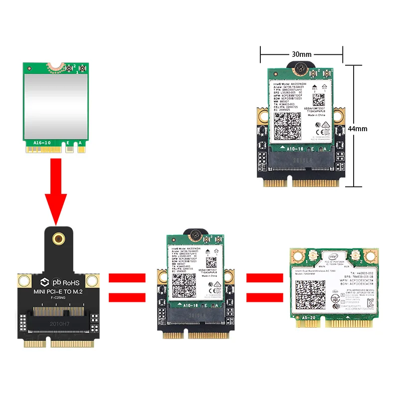 Адаптер M.2 NGFF на Mini PCI E (PCIe + USB) для Wifi Bluetooth Φ AX200 9260 8265 8260 ноутбука/ПК|Сетевые карты| |