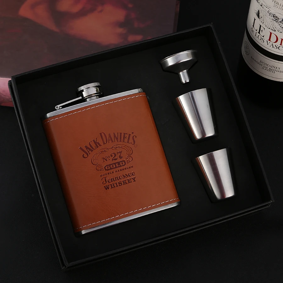 

BIUBIUTUA 7oz Luxury Stainless Steel Alcohol Hip Flasks Set Whiskey Bottle Leather Flagon Wine Gift Flask Set Mini Flask For Man