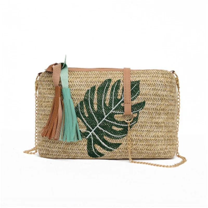 

Beach Fringed Raffia Straw Bag Woven Pineapple Leaves Embroidery Shoulder Messenger Vacation Seaside Handbags