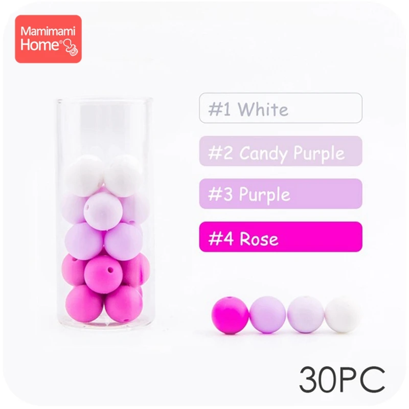 Purple Series Mamihome 30 шт., силиконовые бусины, детский Прорезыватель для зубов, сделай сам, ожерелье для кормления, держатель на цепочке для соски, пищевой силикон, детские товары - Цвет: Purple Series