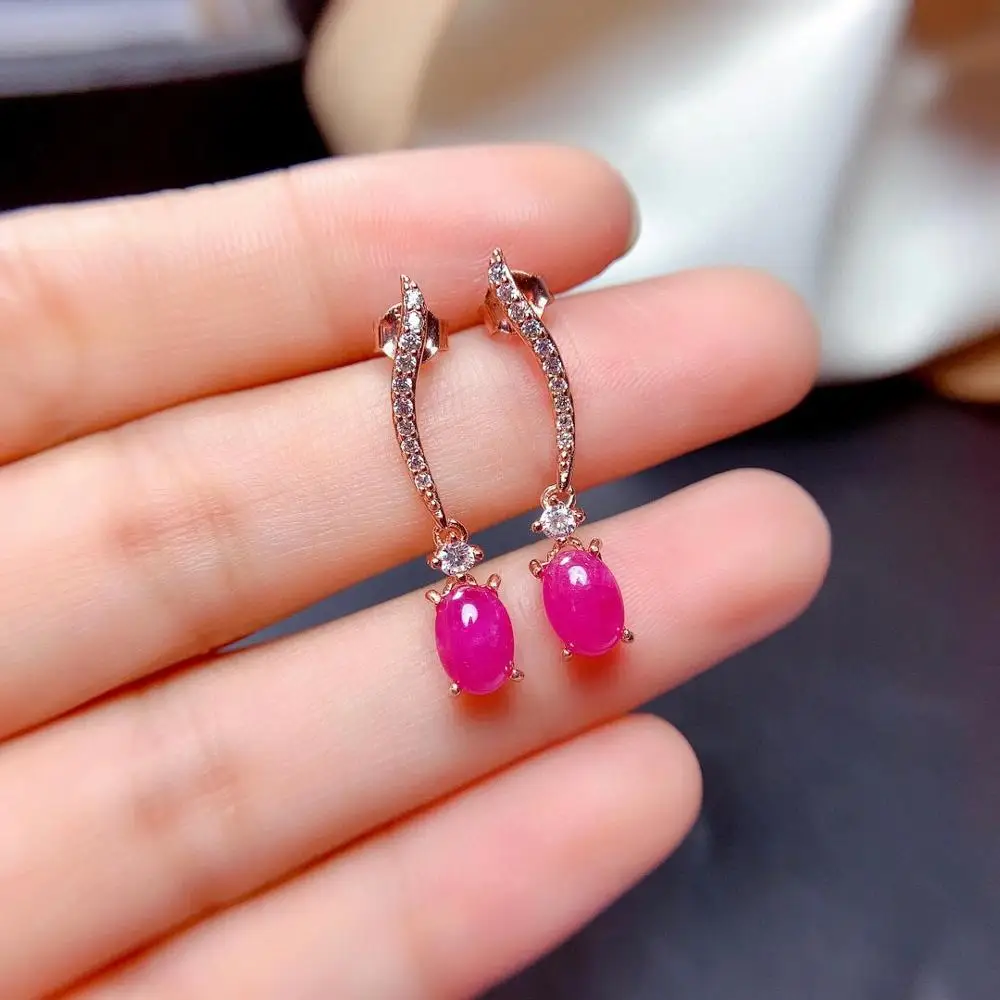 

natural red ruby drop earrings 925 silver Natural gemstone earring fashion grace wave Line woman wedding party gift jewelry
