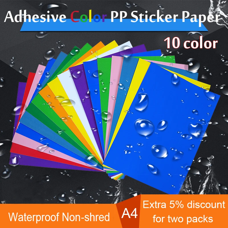 Waterproof Non-fade Non-torn Colorful Sticker Paper A4 PP Synthetic Glossy Paper Red Yellow Blue Green Label For Laser Printer