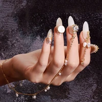 1pcs shiny zircon pearl alloy pendant 3d nail art decoration detachable chain bracelet wedding jewelry manicure design accessory