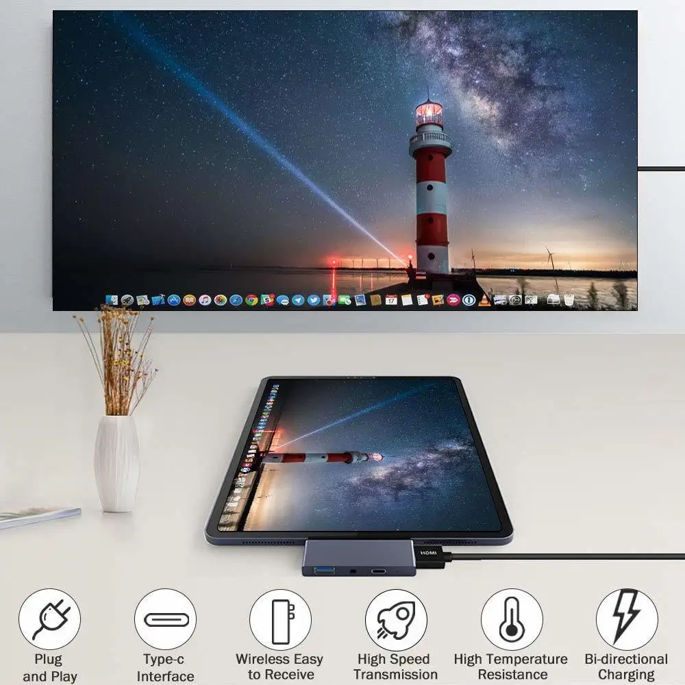 USB C-концентратор для Ipad Pro адаптер-ключ с 4k HDMI зарядки 60 Вт 3 0 5 мм док-станция