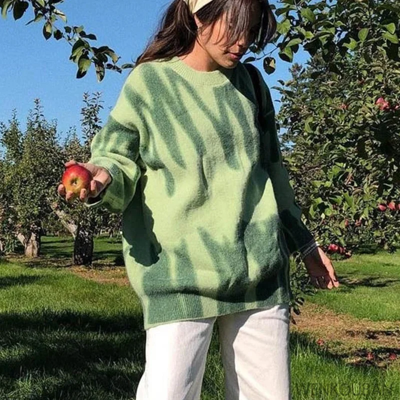 

Striped knitted sweater women's autumn winter bridge large Pullover Street casual coat Sweater Women's 2021 Panic buying