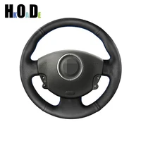 hand stitched black genuine leather car steering wheel cover for renault megane 2 scenic 2 grand scenic kangoo 2