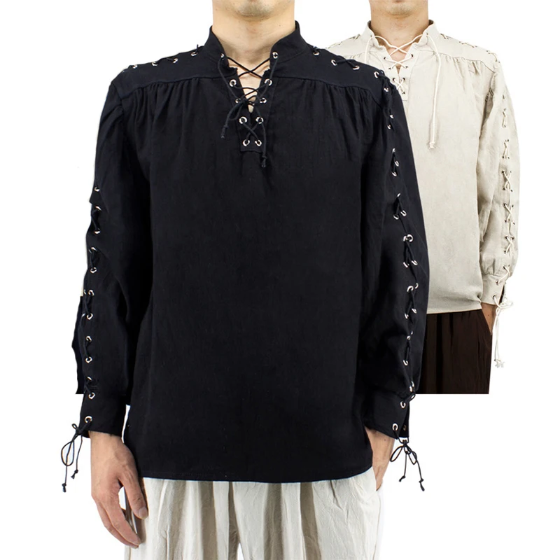 

Рубашка мужская с длинным рукавом, модная повязка, рубашка в средневековом, эпохи Возрождения, готика, Пиратская одежда для косплея