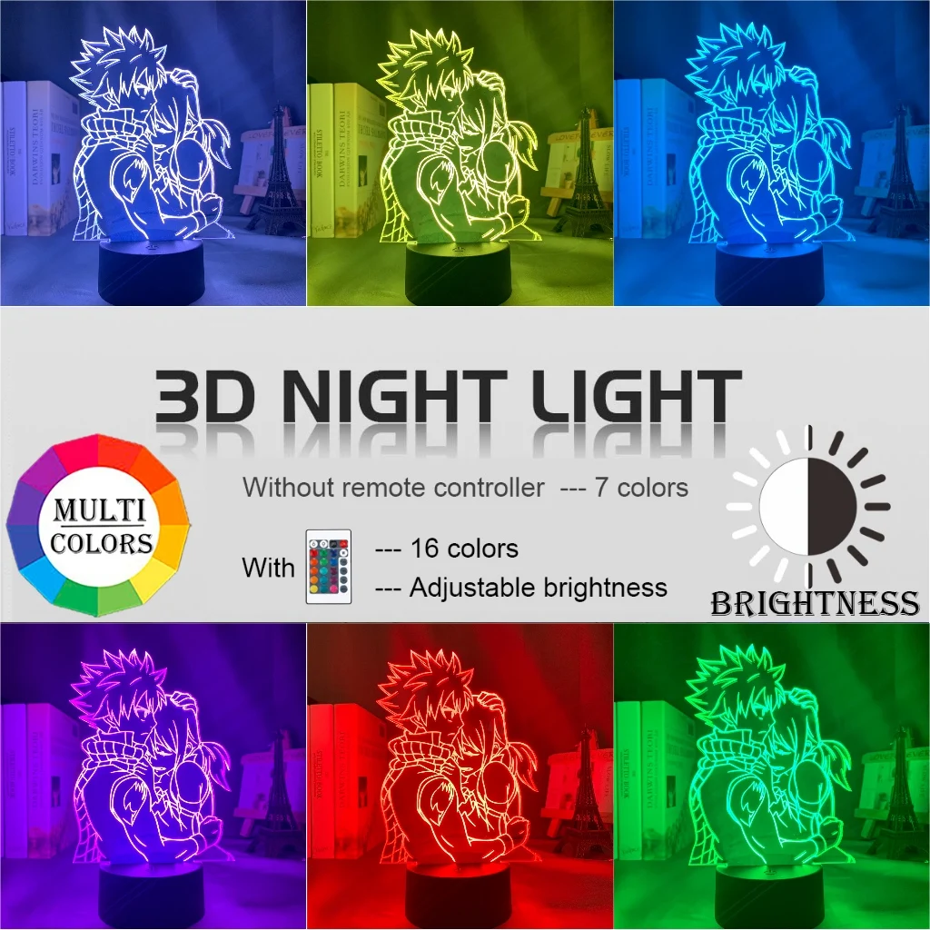 

Anime Fairy Tail Natsu Dragneel and Erza Scarlet Hug Night Light LED Touch Sensor Light for Child Room Decor Table 3D Lamp