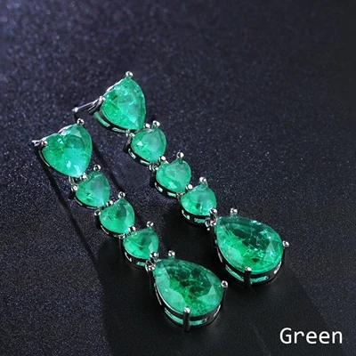 green-white plated Длинные серьги Newranos с сердцем, натуральный камень, Винтажные серьги-гвоздики, уникальные серьги для женщин, модные ювелирные изделия EFX0031012 - Окраска металла: green-white plated