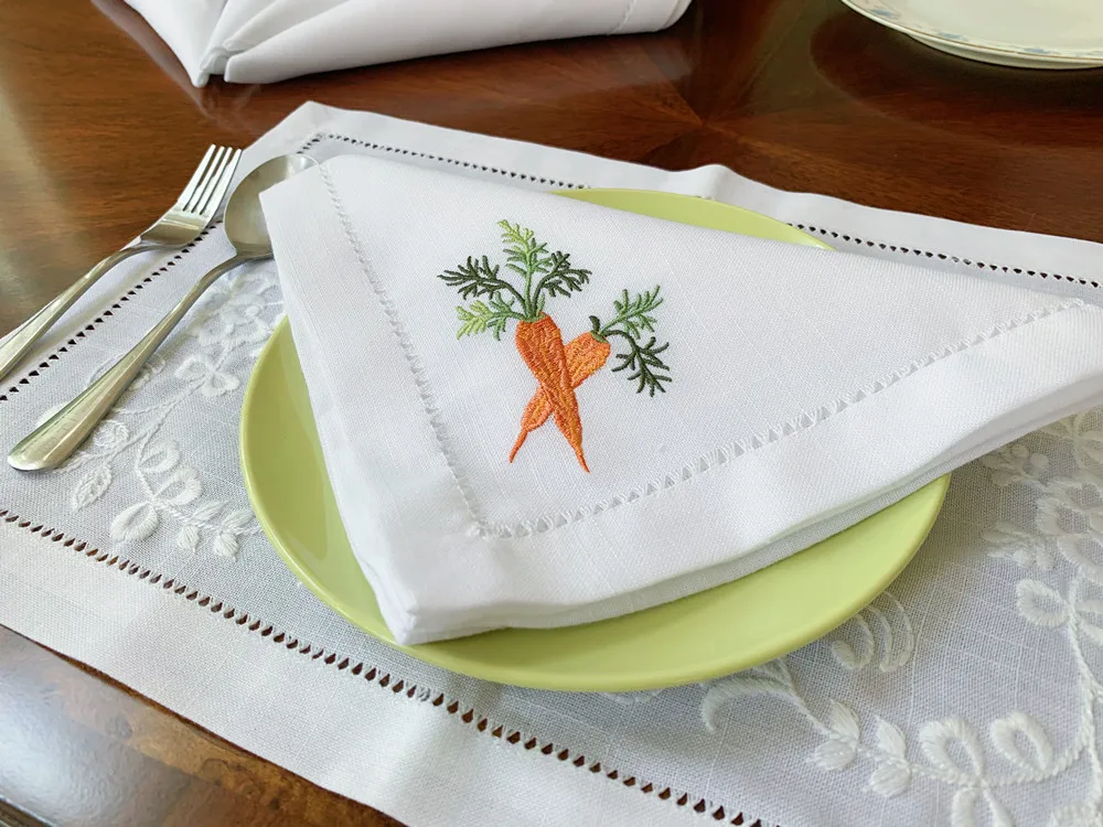 @Vegetable Napkins Hemstitched Embroidery, Linen Look, Table Decor, Beetroot, Fennel, Carrot,Home/Airbnb/Banquets/Hotel images - 6