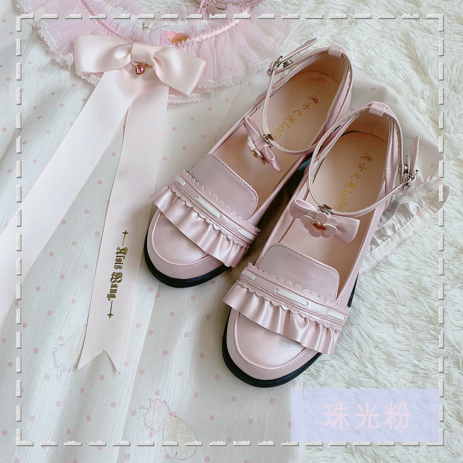 

Japanese student lolita shoes anime cosplay vintage round head PU kawaii shoes lace ruffle bowknot gothic shoes loli cos 2020