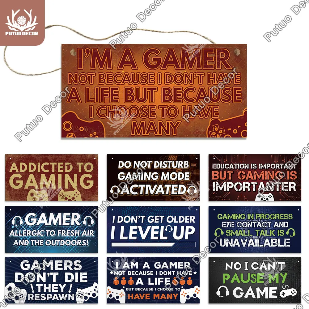 

Putuo Decor Gamer Sign Wooden Wall Plaque Wood Plaques Signs for Man Cave Home Decor Game Room Decoration Gamer