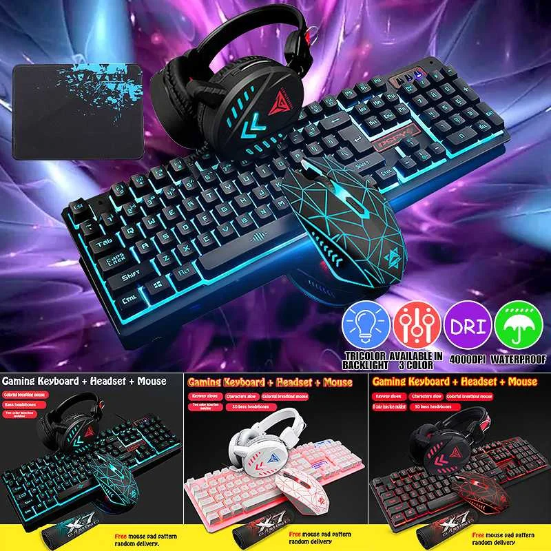 

Игровая мышь, механическая клавиатура, домашняя гарнитура, подсветка клавиатуры, набор USB Проводная прокладка для компьютера, водонепрониц...