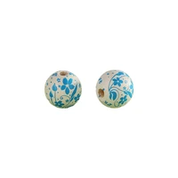 xuqian top seller color five petals flower printing round wood bead with 16mm for handmade diy jewelry making b0033