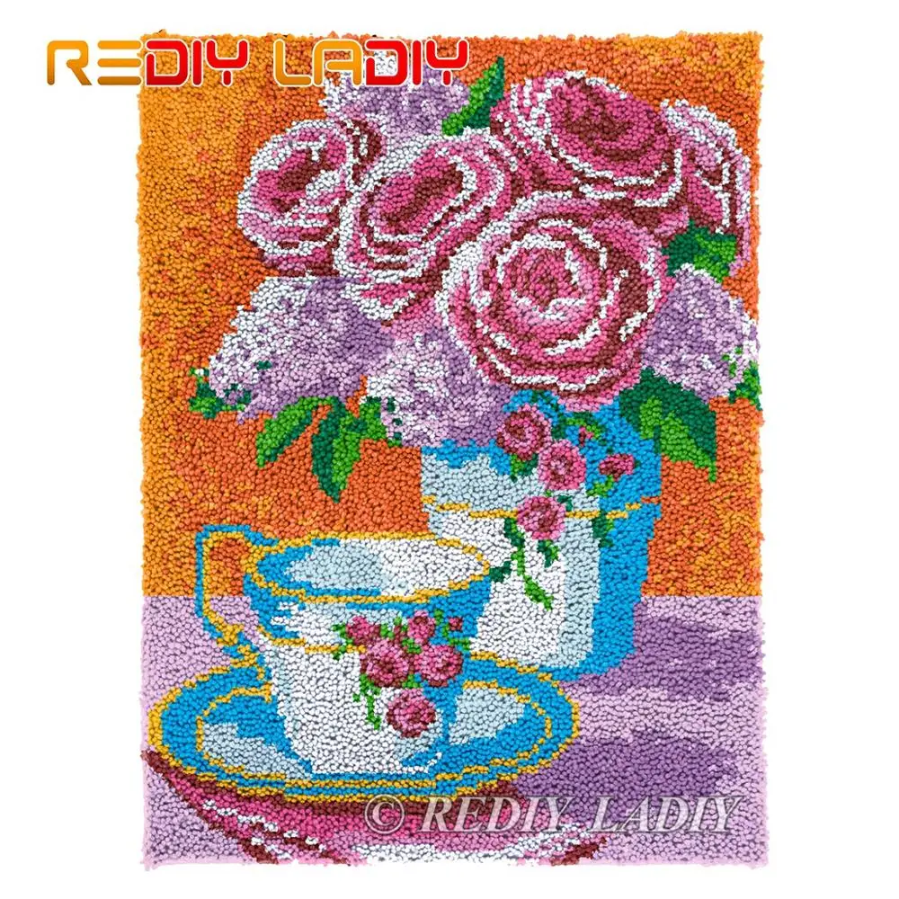 

Latch Hook Rug Chunky Yarn Tapestry Kits DIY Carpet Rug Still Life Rose Knitted Floor Mat Crochet Cushion Arts & Crafts 63*81cm