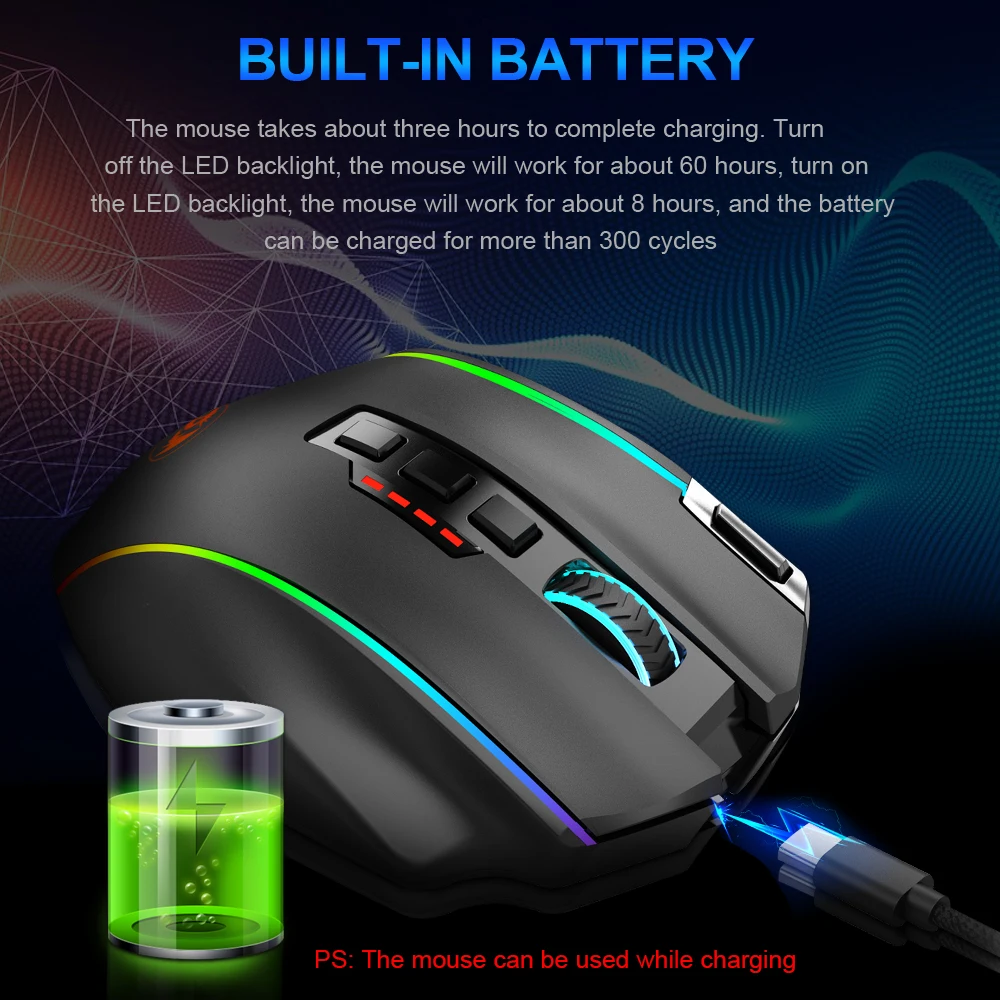 REDRAGON M901P-KS Perdiction Elite RGB USB 2 4G Беспроводная игровая мышь 16000DPI 19 кнопок