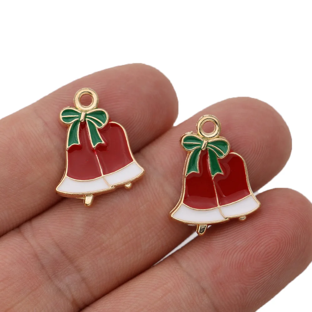 

5Pcs Gold Color Enamel Christmas Bell Charm Pendant for Jewelry Making Bracelets Necklace DIY Accessories 17x15mm