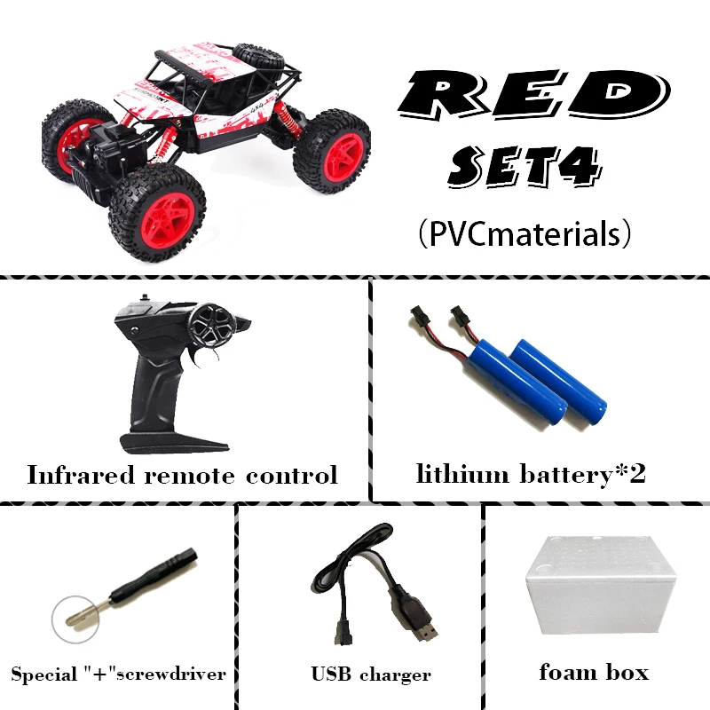 PVC red1battery 1:18 4wd автомобиль с дистанционным управлением, Радиоуправляемый автомобиль, 2,4g, автомобиль с дистанционным управлением, скалолазание, игрушечный автомобиль, шоссе, грузовик, детский - Цвет: PVC red1battery