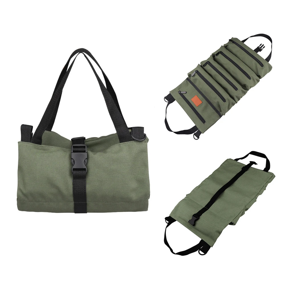 

Tool Storage Bag Waterproof Canvas Five Grid Pocket Rollable Hand Bag for Tools Wrench Screwdriver Socket Pliers Organizer Bag