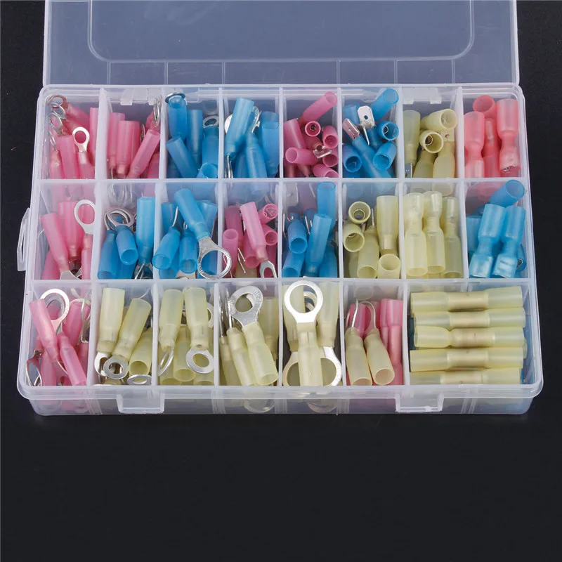 

240Pcs Waterproof Heat Shrink Crimp Automotive Terminals Set Insulated Electrical Wire Cable Butt Connectors Red Blue Yellow Kit
