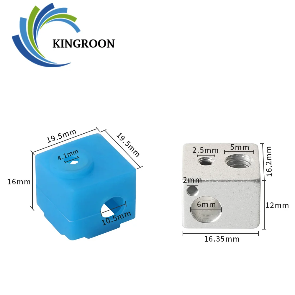 KINGROON E3D V5 J-head HotEnd Heating Block with Aluminum Extruder and Silicone Case Cover for 3D Printer - 16x16x12mm image 2
