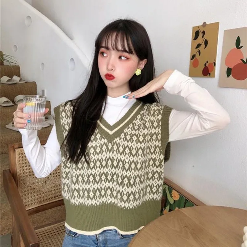 Осень-зима 2020 Новый стиль корейский без рукавов Трикотажный жилет с V-образным
