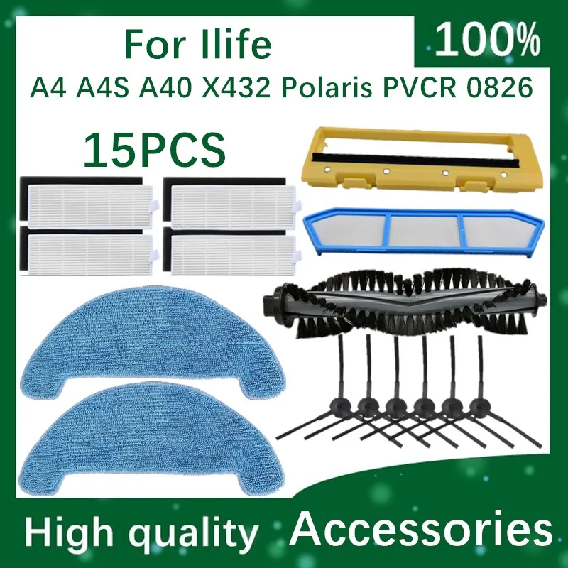 

For Ilife A4 A4S A40 Accessories Kit Vacuum Cleaner Parts HEPA filter primary filter side brush Roll Brush Cover Mop Pad Cloth