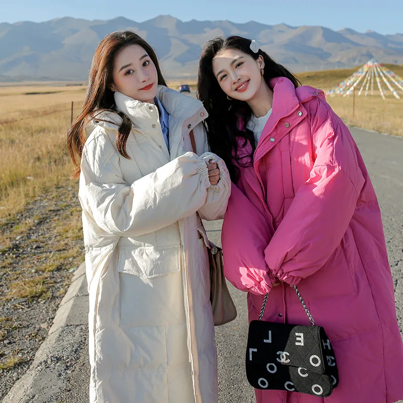 

White Down Jacket Women Mid-length Winter Thick Hooded Loose Korean White Duck Down Plus Size Jacket