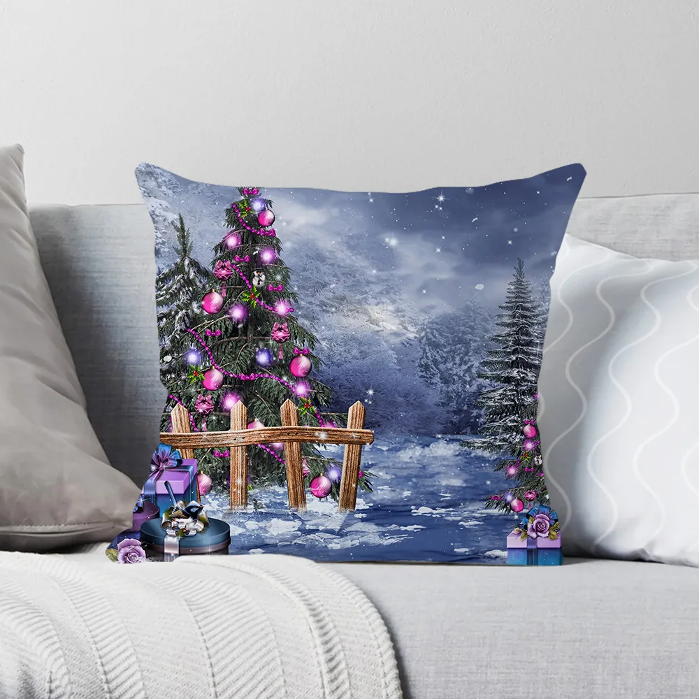 

CLOOCL Christmas Lighting Pillow Cover Snow Pine Pillowcases Fastival Party Throw Cover For Car Bedroom Home Textile