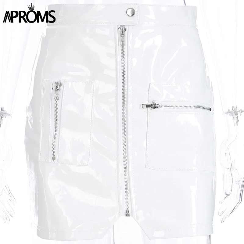 Aproms розовая юбка-карандаш из искусственной кожи для женщин, Осень-зима, Короткие мини юбки для женщин, сексуальная уличная одежда, юбка на молнии спереди