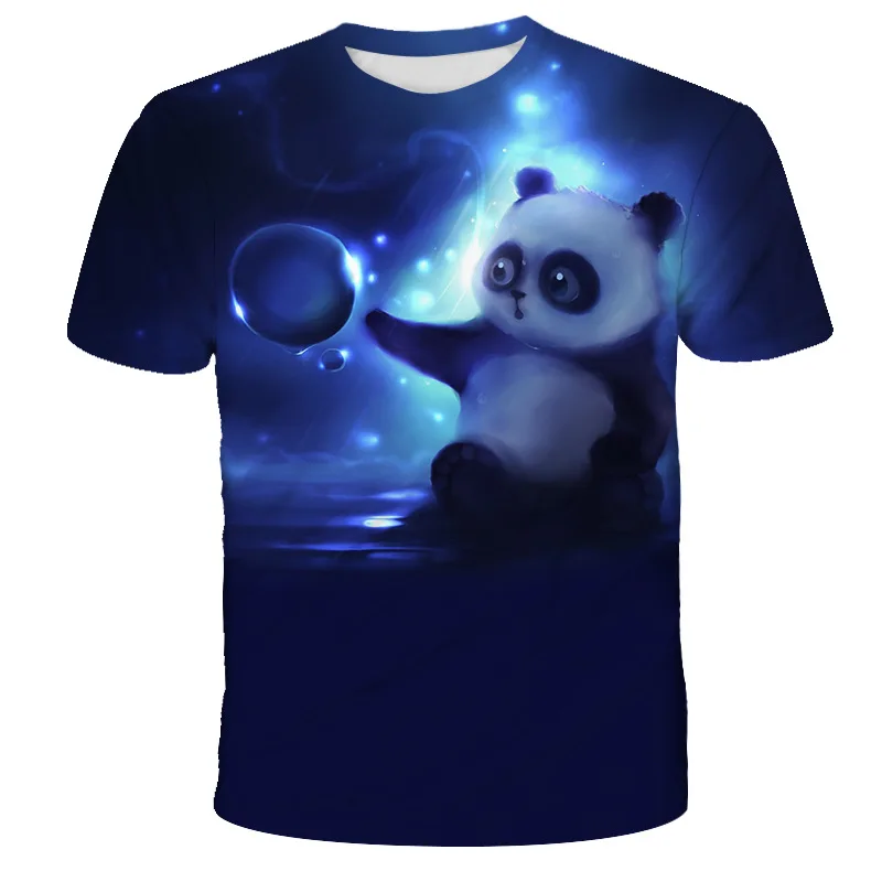 

2020 Summer Boys Animal Panda Cute T Shirt Blue 3D Printed Girls Streetwear Children Kids Clothes Baby Funny Tshirt O-Neck