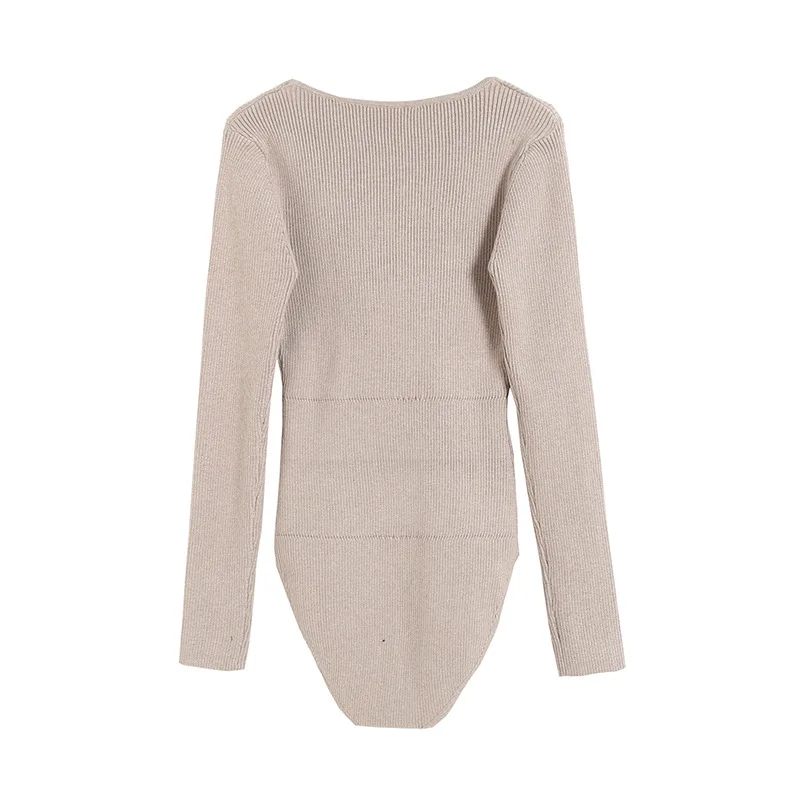 

Europe and the United States sexy retro generous collar slim slimming one-piece knit sweater one-piece top women