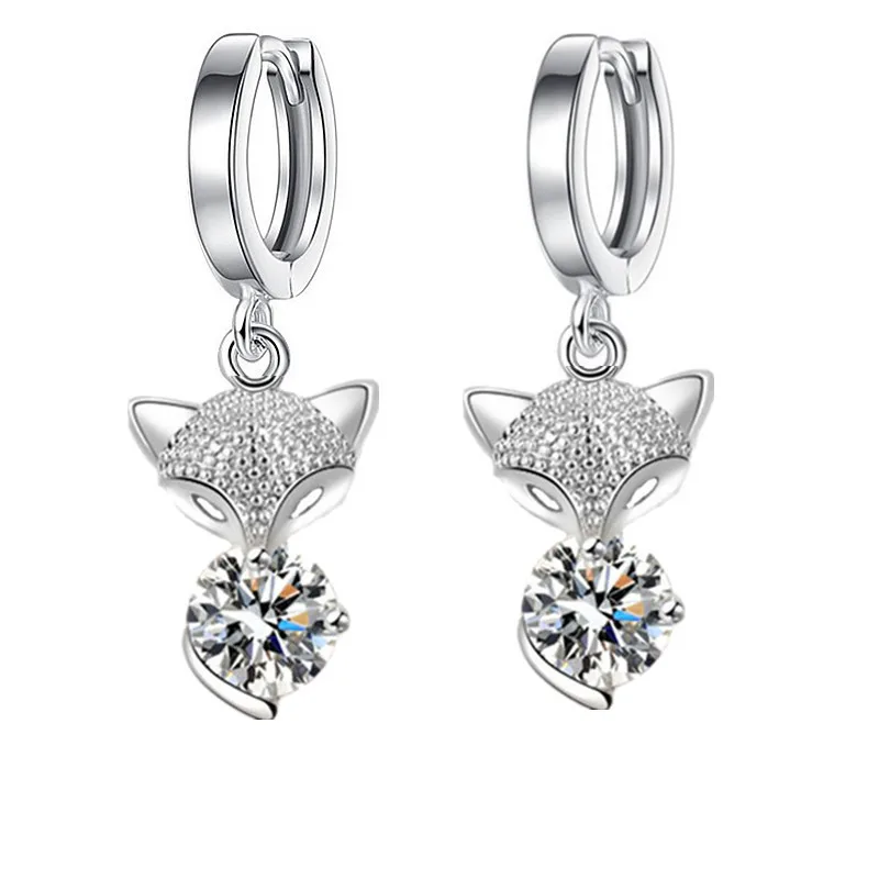 Women's Fashion Cute Animal Design Drop Earrings Small Cool Huggies with Fox Pendants - High-Quality Zirconia Crystal Charming Earrings image 5