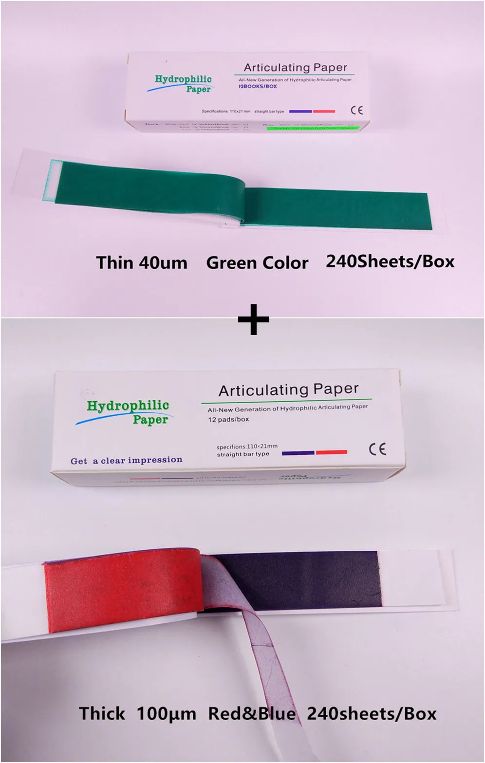 

2Boxes(Green x1Box+Red&Blue x1Box) Dental Articulating Paper Stright Tar Type Thin Rectangular Porcelain Denture Teeth